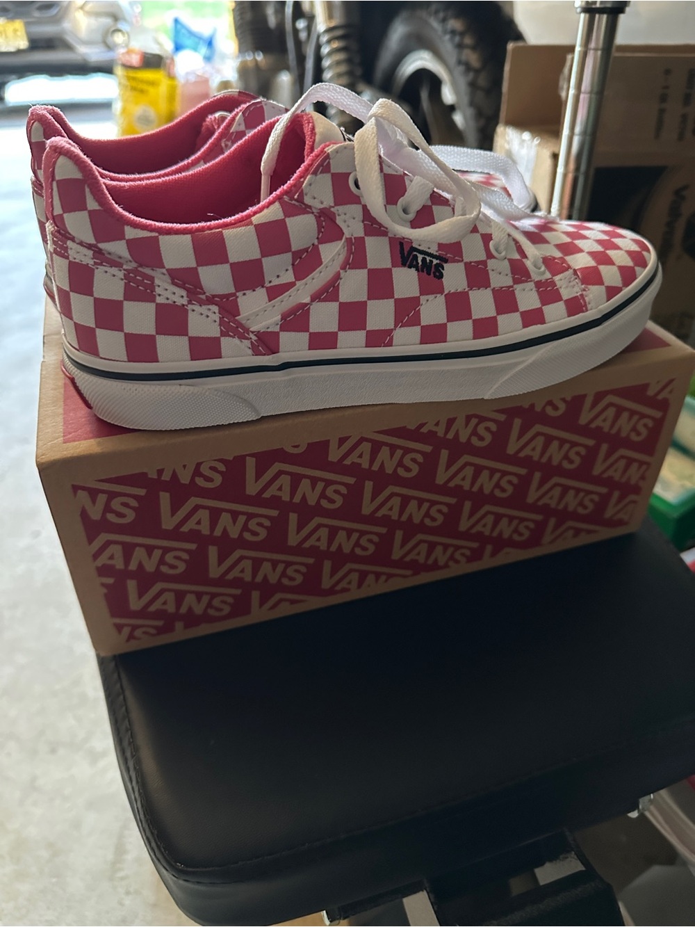 Vans Pink & White Checkerboard Slip-On Sneakers
